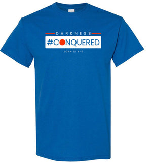 Darkness Conquered (John 18:4-5), Adult T-Shirt, White Design, 12 Colors