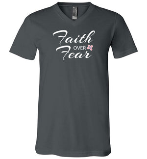 Faith Over Fear, Front Print V-Neck T-Shirt, Slightly Fitted, 13 Colors