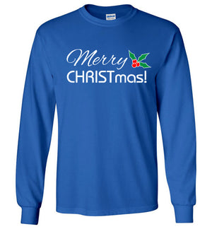 Merry CHRISTmas, Front Print Long Sleeve Tee, 12 Colors - JUST HID UNTIL CHRISTMAS TIME