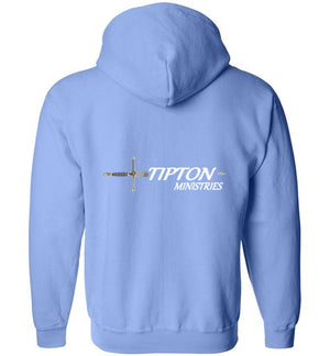 Tipton Ministry Logo on Back, Personalized Name on Front (Donna), Zip-Up Hoodie, 12 Colors