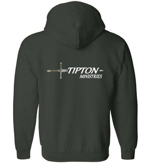 Tipton Ministry Logo, Back Print Only, Zip-Up Hoodie, 12 Colors, LOGO TOO HIGH