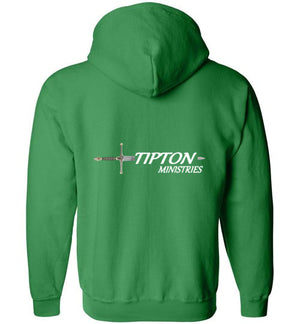 Tipton Ministry Logo on Back, Personalized Name on Front, Zip-Up Hoodie, 12 Colors
