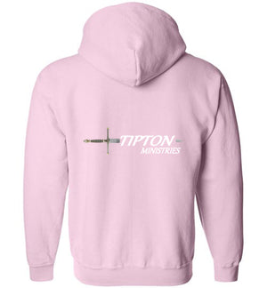 Tipton Ministry Logo on Back, Personalized Name on Front (Alayna), Zip-Up Hoodie, 12 Colors