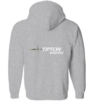 Tipton Ministry Logo on Back, Personalized Name on Front, Zip-Up Hoodie, 12 Colors
