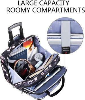 Rolling Laptop Bag, Briefcase, RFID Pockets, Water-Proof, Fits up to 15.6" Laptop, Pink & Lavender on Black