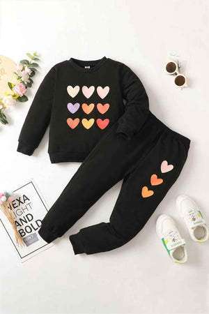 Kids Sweatshirt and Joggers Set with Multi-Color Hearts
