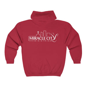 Miracle City Logo, Back Print Zip-Up Hoodie - 13 Colors