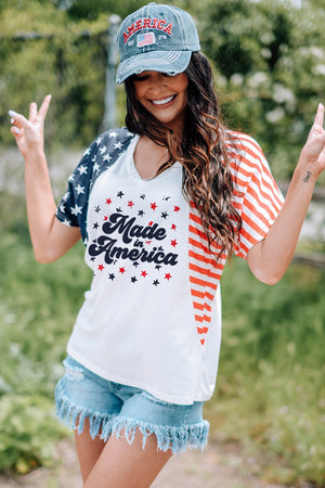 Made in America Stars and Stripes V-Neck T-Shirt