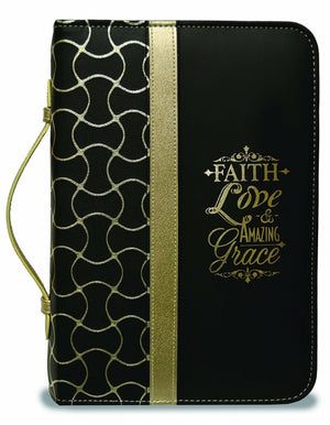 Bible Cover, Faith Love Amazing Grace, Black and Gold