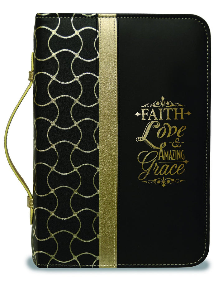Bible Cover, Faith Love Amazing Grace, Black and Gold