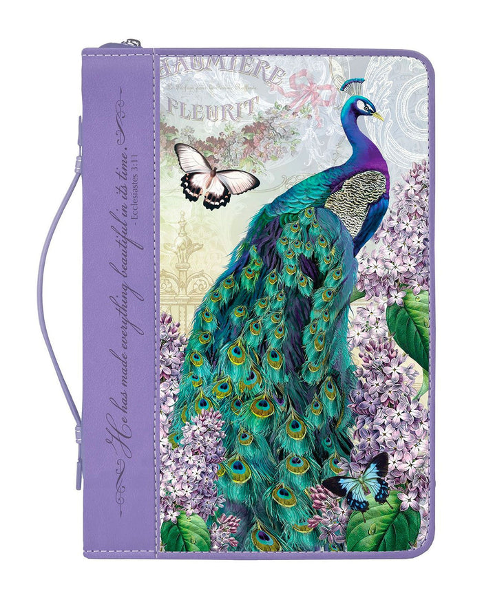 Bible Cover, Lilac Garden Peacock, Ecclesiastes 3:11, Purple & Turquoise