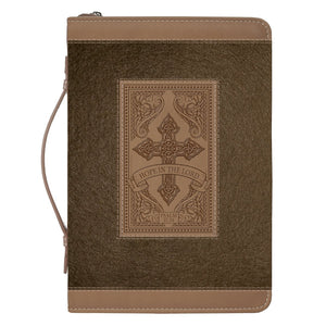 Bible Cover with Cross, Hope in the Lord, Psalm 37:34, Brown