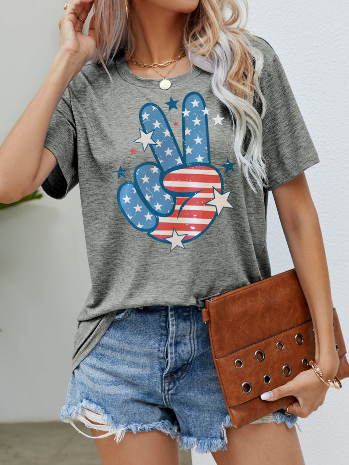 US Flag Peace Sign Hand Graphic Tee