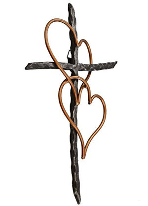 Entwined Hearts Cross, Decorative Metal Wall Art