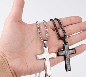 The Lord's Prayer, Stainless Steel Silver and Black Tone Crosses, 2 Crosses Included, 24"