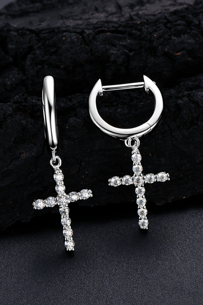 0.374 Carat (0.187 each) Moissanite Cross Earrings