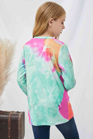 Girls Tie-Dye Twist Front Long Sleeve Top, 3 Colors