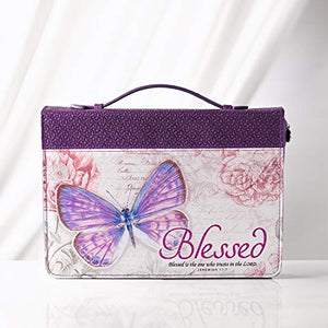 Bible Cover, Blessed, Jeremiah 17:7, Botanic Butterfly Design, Large, Purple