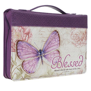 Bible Cover, Blessed, Jeremiah 17:7, Botanic Butterfly Design, Large, Purple