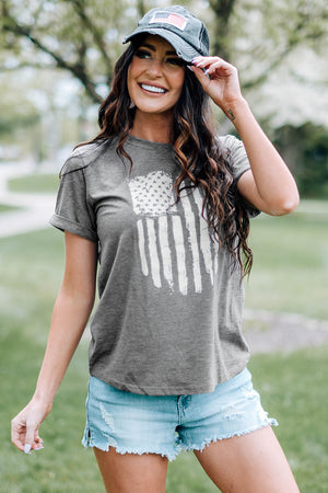 US Flag Graphic Cuffed Sleeve T-Shirt