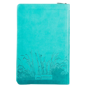 KJV Holy Bible, Standard Size, 9-Point Print, Thumb Index, Zipper Closure, Faux Leather, Turquoise