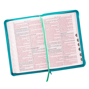 KJV Holy Bible, Standard Size, 9-Point Print, Thumb Index, Zipper Closure, Faux Leather, Turquoise
