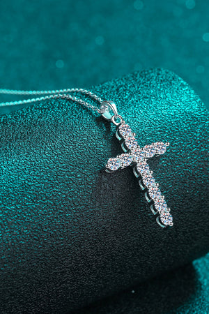 0.72 Carat Moissanite Cross Pendant Chain Necklace