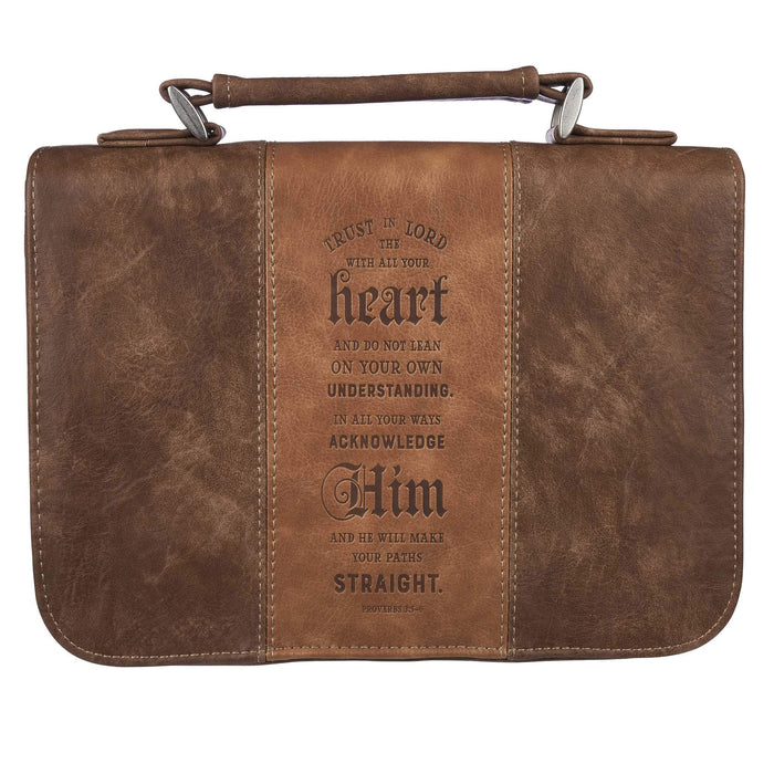Bible Cover, Trust in the Lord, Psalms 3:5-6, Medium, Brown Faux Leather
