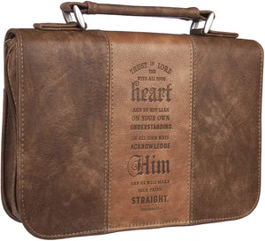 Bible Cover, Trust in the Lord, Psalms 3:5-6, Medium, Brown Faux Leather