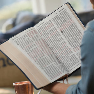 NKJV, Reference Bible, Super Giant 17-Point Print, Red Letter, 43,000 Cross References, Leathersoft, Blue