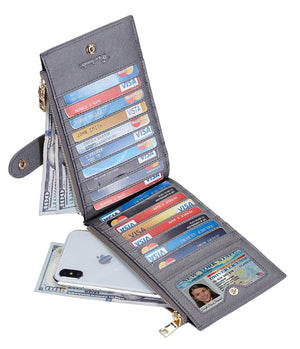 Women's Bifold Walllet, RFID Blocking, 16 Card Slots, One I.D. Slot, Two Zipper Pockets, Many Colors
