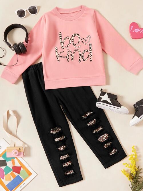 BE KIND Round Neck Top and Leopard Pants Set, Toddlers & Kids