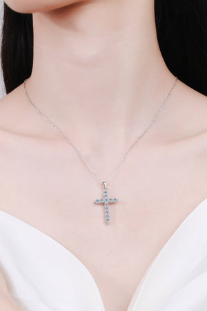 0.72 Carat Moissanite Cross Pendant Chain Necklace