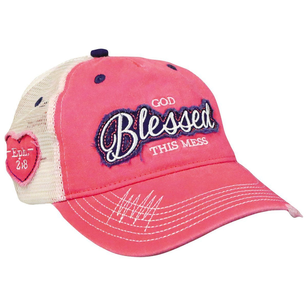 God Blessed (Ephesians 2:8), Women's Cap, Pink/White