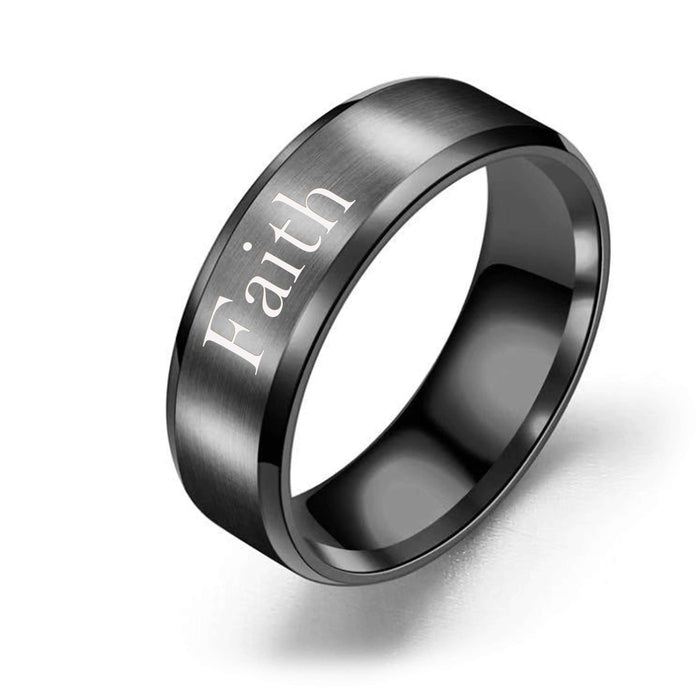 Faith, Solid Stainless Steel Comfort Fit Ring, Black