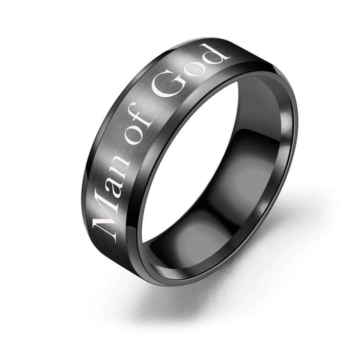 Man of God, Solid Stainless Steel Comfort Fit Ring, Black