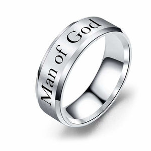 Man of God, Solid Stainless Steel Comfort Fit Ring, Black