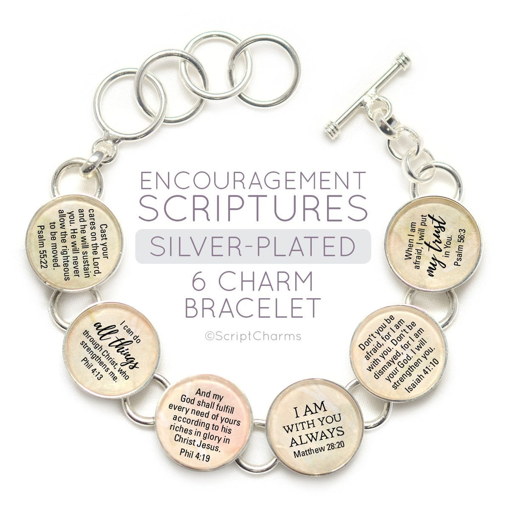 Encouragement Scriptures, Silver-Plated Bible Verse, Charm Bracelet