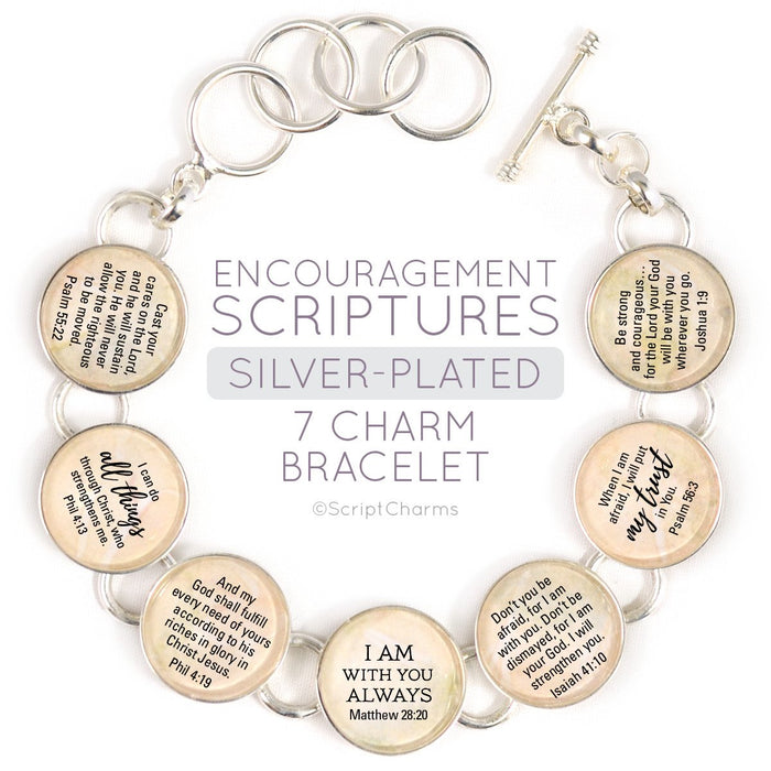 Encouragement Scriptures, Silver-Plated Bible Verse, Charm Bracelet