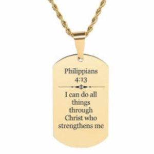 Scripture Dog Tag Necklace, Stainless Steel, 5 Colors, Philippians 4:13
