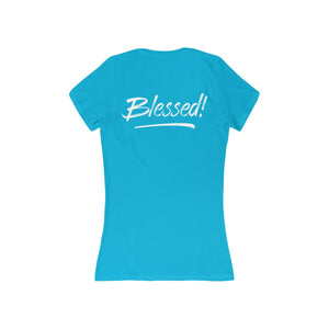 Blessed, Back Print Women's Slim Fit Deep V-Neck Tee - 8 Colors