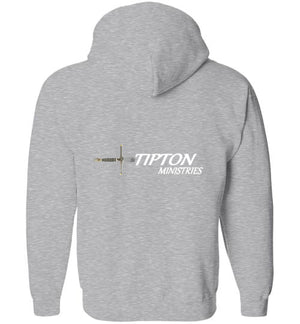 Tipton Ministry Logo on Back, Personalized Name on Front (Noelle), Zip-Up Hoodie, 12 Colors
