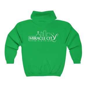 Miracle City Logo, Back Print Zip-Up Hoodie - 13 Colors