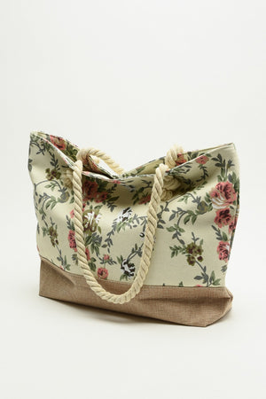 Justin Taylor Floral Rope Handle Tote