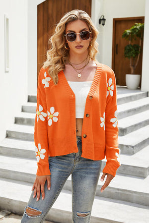 Flower Pattern Button Front Cardigan, 6 Colors