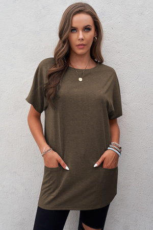 Short Sleeve Round Neck T-Shirt with Pockets