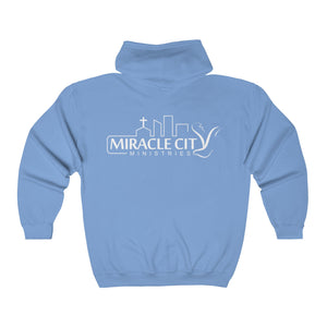 Miracle City Logo, Back Print Zip-Up Hoodie - 13 Colors