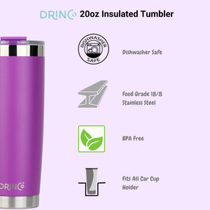 DRINCO®  20oz Insulated Tumbler w/Spill Proof Lid, 2 Straws(Purple)