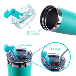 DRINCO® 20oz Insulated Tumbler Spill Proof Lid 2 Straws, Ombre Teal