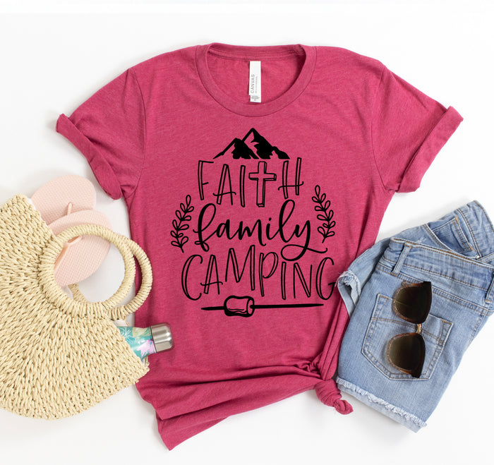 Faith Family Camping T-Shirt, 12 Colors